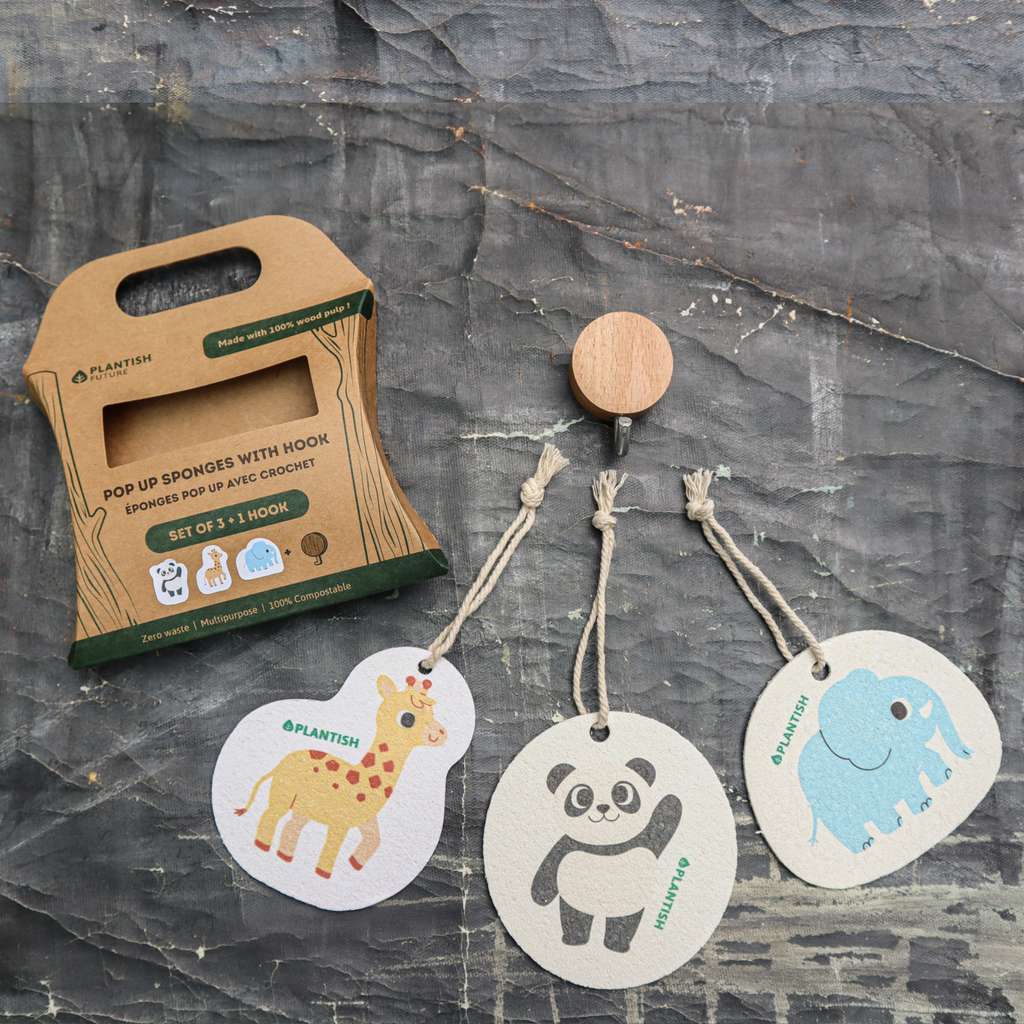 Set of 3 Endangered Species Pop up Sponges + Hook
