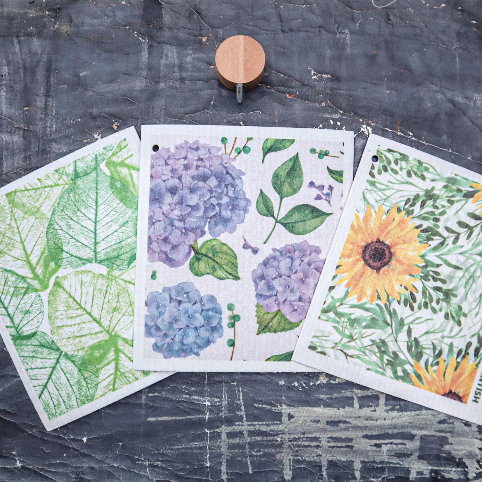 Floral Bursts - Swedish Sponge Cloth Set + Hook